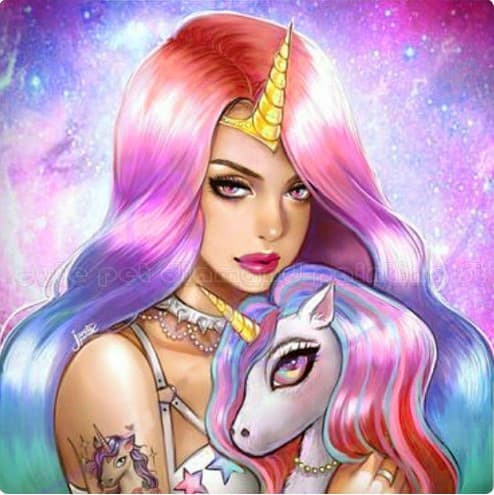 Colourful Girl & Unicorn